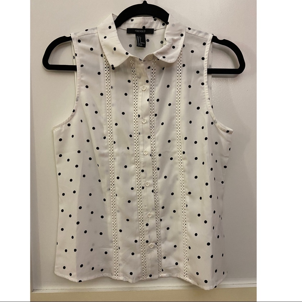Polka Dot Sleeveless Button Down Top